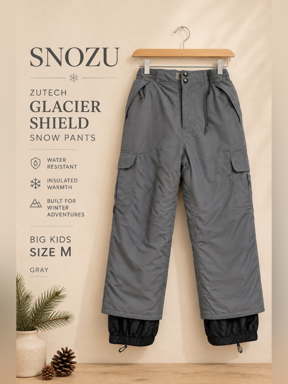 Snozu Zutech Glacier Shield Big Kids Snow Pants Gray Size M